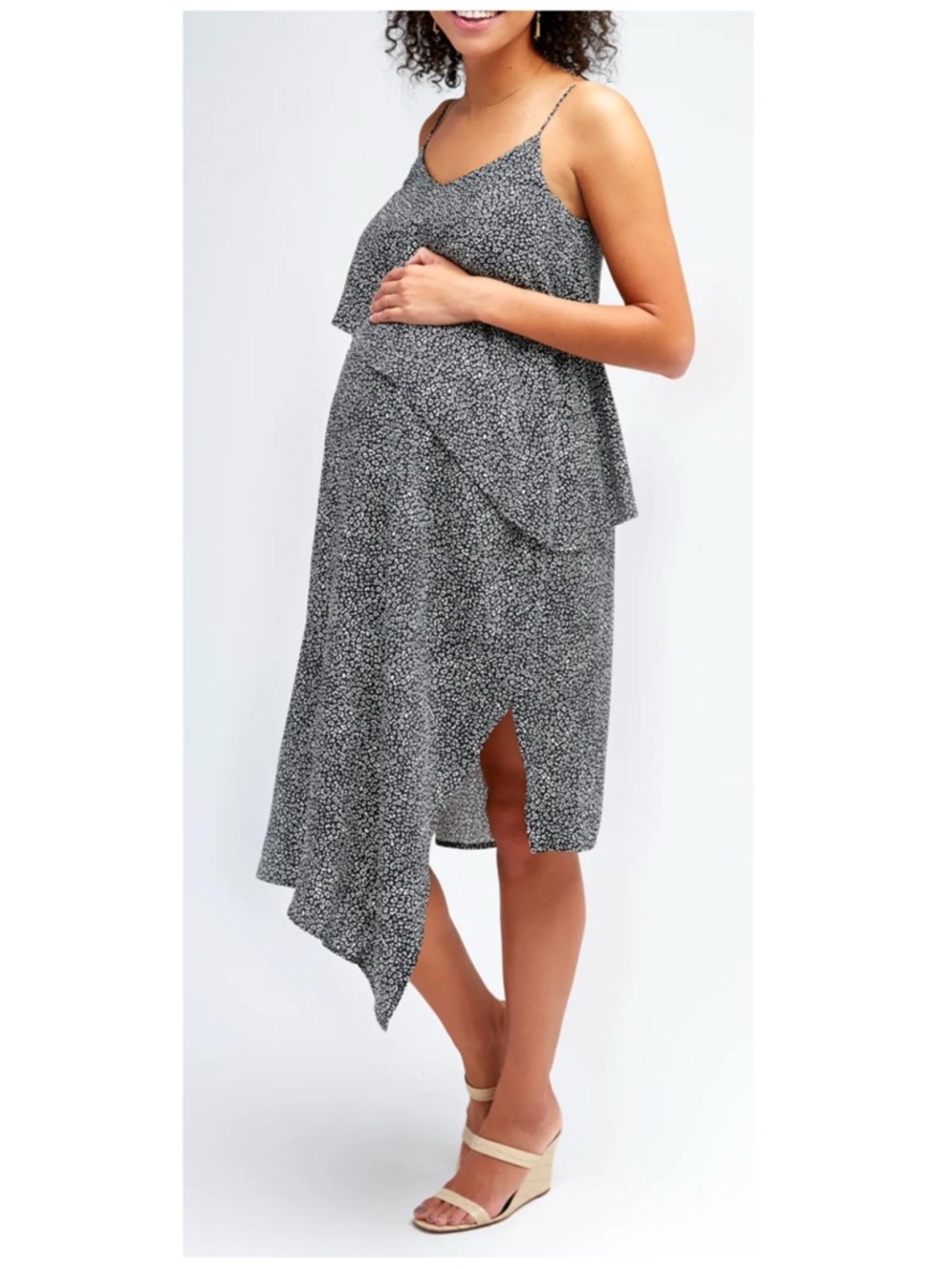 NOM Size L Black Animal‎ Print Beatrice Asymmetrical Nursing Maternity Dress